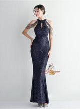 Mermaid Sequins Halter Beading Prom Dress