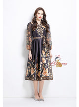 Palace Bubble Sleeve V-neck Printed Dress