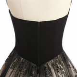 Black Velvet Tulle Lace Sweetheart Homecoming Dress