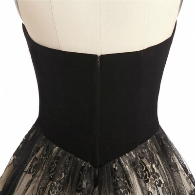 Black Velvet Tulle Lace Sweetheart Homecoming Dress