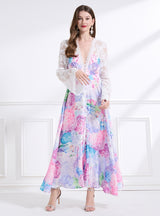 Palace Deep V-neck Lace Printed Dress