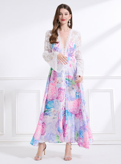 Palace Deep V-neck Lace Printed Dress