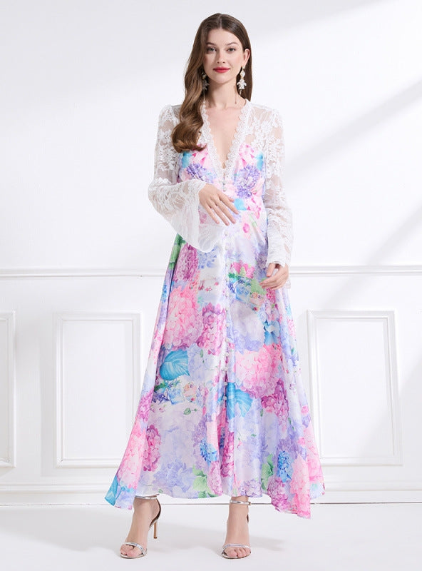 Palace Deep V-neck Lace Printed Dress