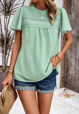 Solid Color Short Sleeve Lace Top