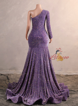 Purple Mermaid Sequins One Shoulder Prom Dress