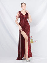 V-neck Mermaid Sequins Beading Prom Dress