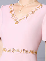 Pink V-neck Sequins Mother of the Bride Dress