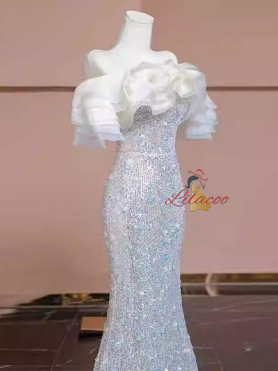 Champagne Mermaid Sequins Prom Dress