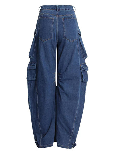 Wide Leg Stitching High Waist Pocket Jeans