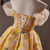 Yellow Tulle Sequins Homecoming Dress