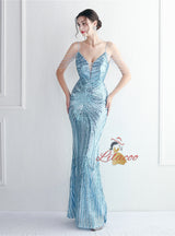 Spaghetti Straps Mermaid Beading Prom Dress