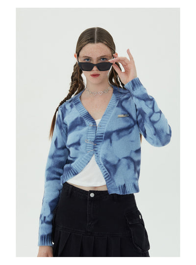 V-neck Long Sleeve Retro Tie-dyeing Sweater