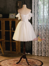 White Beading Tulle Lace Homecoming Dress