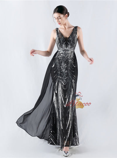 Mermaid V-neck Sequins Beading Prom Dress