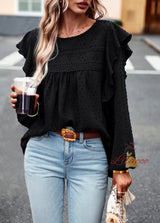Casual Long-sleeved Solid Color Shirt Top