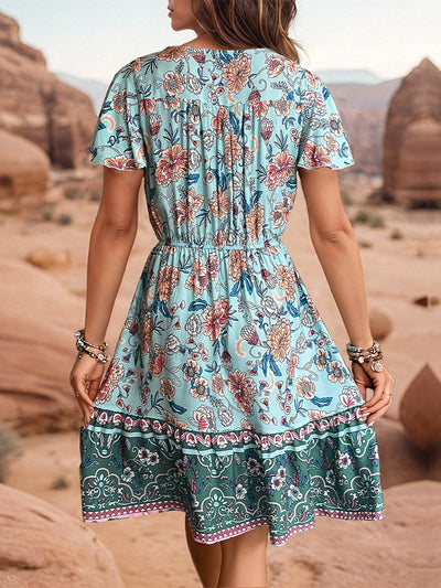 V-neck Print Bohemian Dress