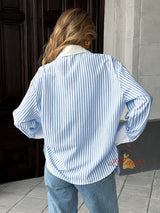 Long Sleeve Striped Stitching Shirt