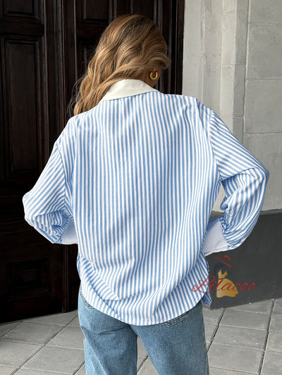 Long Sleeve Striped Stitching Shirt