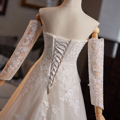 Fashion Ivory White Tulle Lace Long Sleeve Wedding Dress