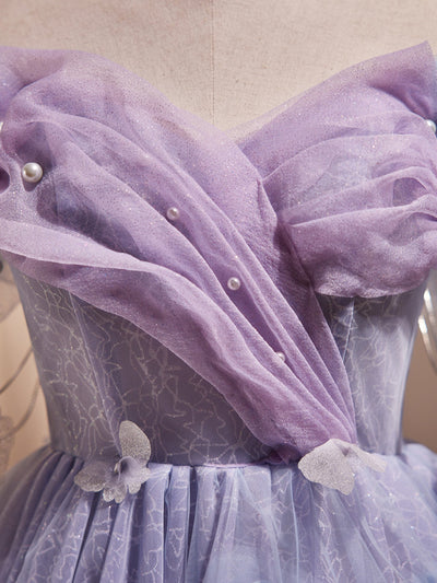 Purple Tulle Sequins Off the Shoulder Homecoming Dress