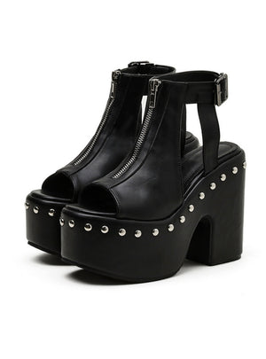 Waterproof Platform Retro Rivet High-heeled Sandals