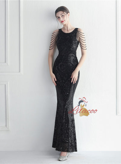 Mermaid Sequins Sleeveless Beading Prom Dress