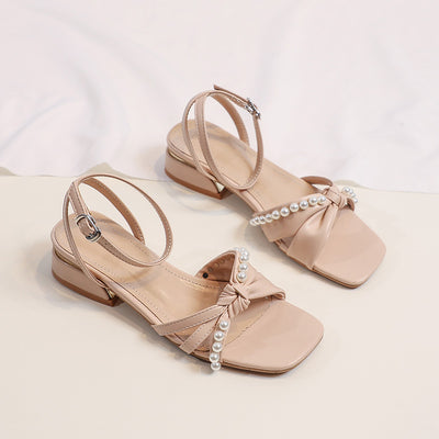 Thick Heels Pearl Platform Sandals