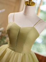 Green Tulle Straps Pleats Homecoming Dress