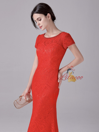 Red Mermaid Lace Beading Mother Of The Bride Dress