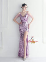 Spaghetti Straps Sequins Beading Prom Dress