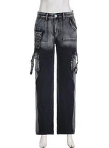 Loose Straight Tie-dyed Metal Button Pocket Jeans