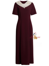 Burgundy Short Sleeve Pleats Mother Of The Bride Dress