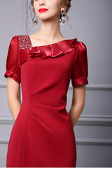 Short Sleeve Pleats Beading Mother Of The Bride Dress