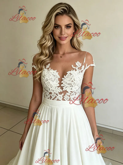 White Chiffon Lace Wedding Dress