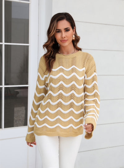 Long Sleeve Spliced Hollow Pullover Sweater