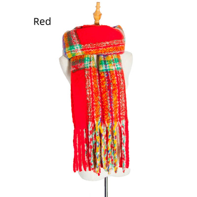 Warm Thick Fringed Plaid Scarf
