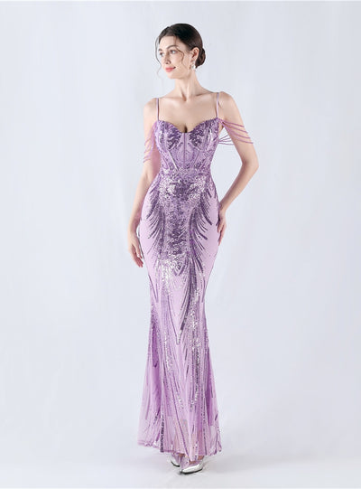 Spaghetti Straps Sequins Beading Prom Dress