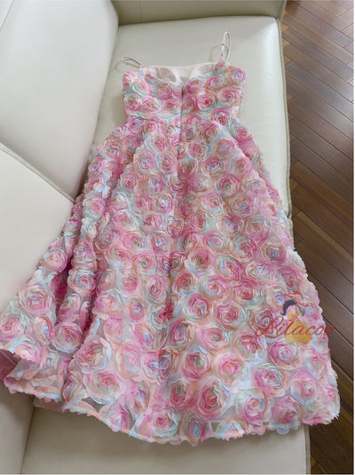 Sexy Pink Straps Flower Dress