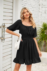Solid Color Short Sleeve Loose Dress