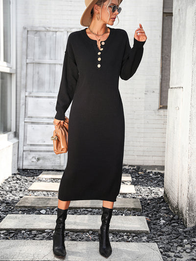 Women Button Long Sweater Dress