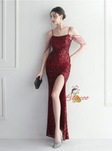 Mermaid Sequins Spaghetti Straps Beading Prom Dress