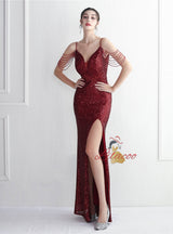 Mermaid Sequins Spghetti Straps Beading Prom Dress