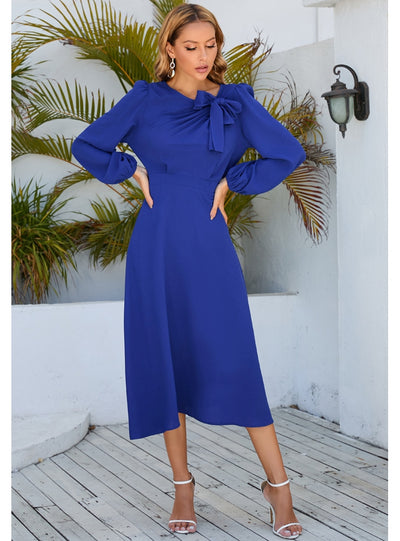 Long Sleeve Round Neck Bow Dress