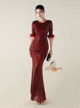 Short Sleeve Mermaid Sequins Prom Dress