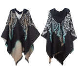 Peacock Jacquard Cashmere-like Hooded Cloak Shawl