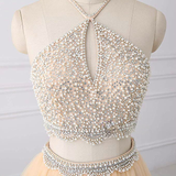 Champagne Tulle Two Piece Homecoming Dress