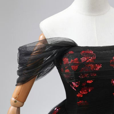 Black Tulle Sequins Prom Dress