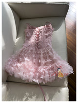 Pink Tulle Butterfly Straps Prom Dress