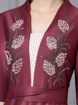 Burgundy Satin Beading Mother Of The Bride Dress