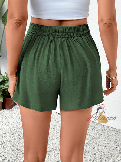 High Waist Wide Legs Casual Pocket Shorts